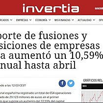 El importe de fusiones y adquisiciones de empresas en Espaa aument un 10,59% interanual hasta abril